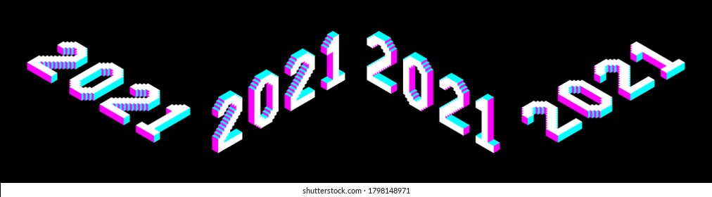 2021 Zahlen in moderner, 3D-quadratischer, isometrischer Pixel-Schriftart, Stock-Vektorgrafik-Clip-Design-Element