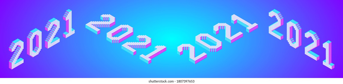 2021 numbers in modern 3d square isometric pixel colorful font, stock vector illustration clipart design element
