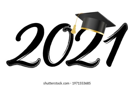 2021 numeral black text hand lettering. Dry brush texture effect. Graduation concept. Vector Illustration
