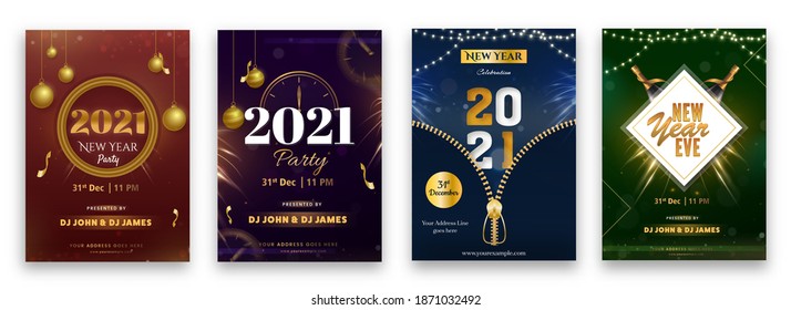 2021 NYE Party Flyer, Invitation Card Design In Four Color Options.