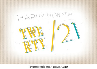 2021 Old Film Style Logo Creative Concept with Twenty Lettering Slash Twenty Numerals and Happy New Year Greetings - Multicolor on Striped Background - Vector Mixed Graphic Design