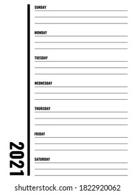 2021 personal week planner template, sunday first