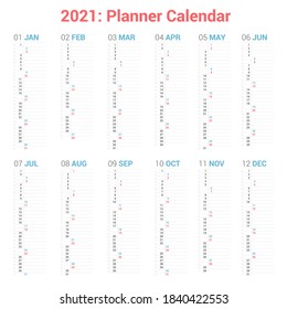 2021 Planner Calendar Vertical Design.