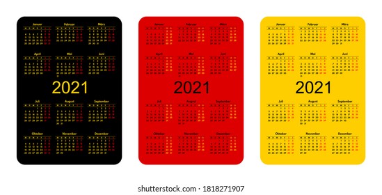 2021 pocket size vector calendars with german months