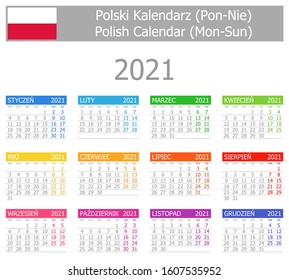 2021 Polish Type-1 Calendar Mon-Sun on white background