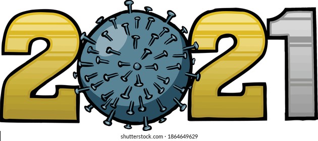2021 is ready for coronavirus sporting a stylish face mask.  This design features 2021 in black and gold with the zero wearing a face mask. 