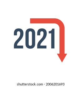 2021 with red moving down arrow, vector illustration