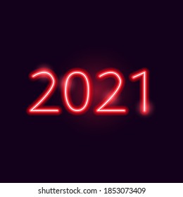 Neón Rojo 2021. Ilustración vectorial de un objeto brillante. Feliz Año Nuevo.