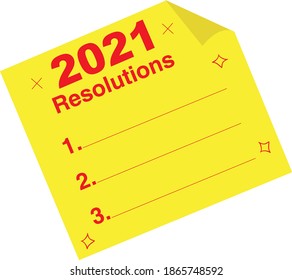 2021 Resolutions list, new year resolutions, sticky note 