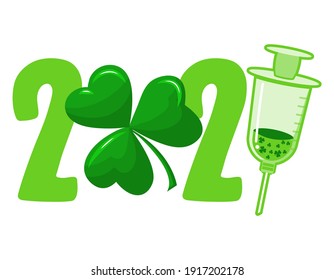 2021 Saint Patrick's Day word - Social distancing poster with text for self quarantine. Hand letter script motivation Valentine's day message. Covid 2021
