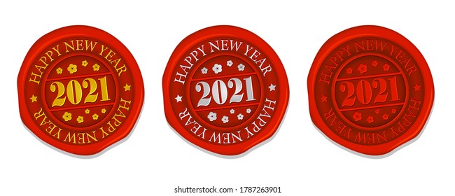 2021 sealing wax stamp vector illustration set/ A happy new year