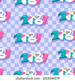 2021 Seamless pattern. Pool party poster template. New Year celebration to nightclub or hotel. Flat Art Vector Illustration