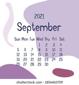 2021 september calendar with abstract shapes on background. Colorful modern calendar with trending colors, monthly planner. Vector flat illustration. Modern simple design. Autumn month