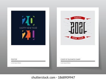 2021. Set of bright new year posters. Cover of the calendar or business diary. Illustration.