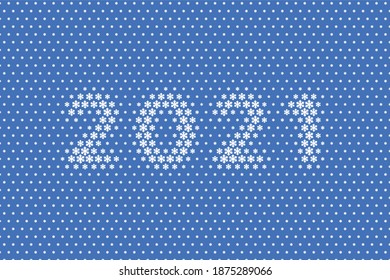 A 2021 sign with an abstract background texture from snowflakes pattern.
