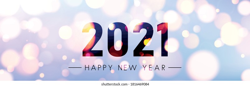 2021 sign like on misted glass. Happy new year sign. Multicolored bubble background. Vector festive illustration.