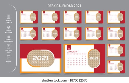 2021 Simple Desk calendar template Premium Vector.
