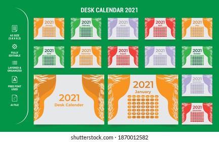 Modelo de calendario de Escritorio simple 2021 Vector Premium.