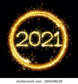 2021 sparkling burning golden numbers on dark black background. Vector concept for websine, application, banner and Christmas decoration.