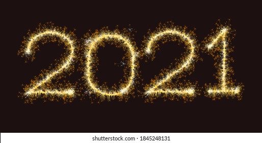 2021 sparkling burning golden numbers on dark black background. Vector concept for websine, application, banner and Christmas decoration.
