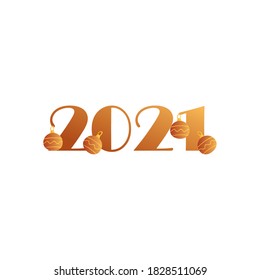 2021 with spheres gold gradient style icon design, Happy new year welcome celebrate and greeting theme Vector illustration