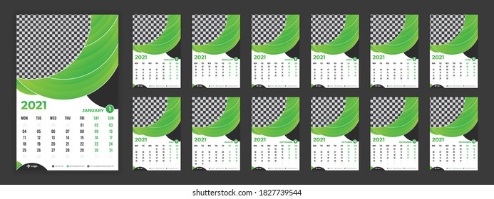 2021 stylish nature shapes poster calendar design vector template