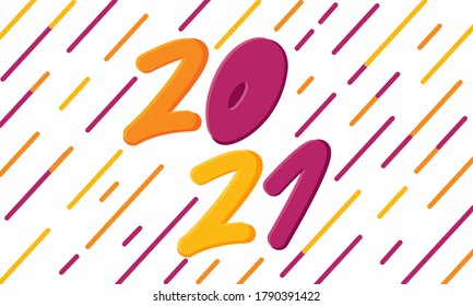 2021 template design. Bright design for poster, calendar, flyer, banner, print, greeting cards. Hand drawn lettering. Template vector illustration - 2021 on white background of diagonal colored lines