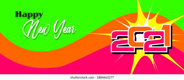 2021 TEXT COVER DESIGN WITH WAVES, NEW YEAR GREETINGS VECTOR ILLUSTRATION