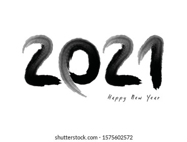 2021 text design Black color, Collection of Happy New Year and happy holidays, lettering design element, handwritten isolated on white background. Calendar 2021