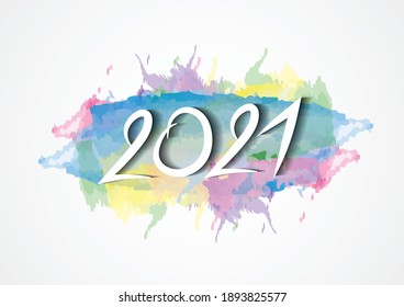 2021 text design with colorful brushstroke Frame, Collection of Happy New Year and happy holiday Calendar 2021 cover templates, vector illustration