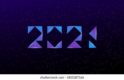 2021 text design for New Year banner. Abstract triangular pieces text design for 2021 New Year calendar cover.
