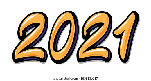 2021 text logo set. Hand sketched number of new year. 2021 set of inscriptions.  Vector template for cards, prints, t-shirts, invitations, labels. Vector EPS 10