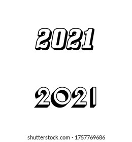 Conjunto de texto de 2021. 2021 conjunto de inscripciones. Juego de letras de Año Nuevo 2021. Plantilla vectorial para tarjetas, impresiones, camisetas, invitaciones, etiquetas. Vector