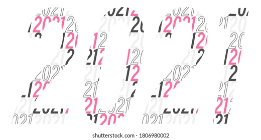 2021 text styled. Seasonal holidays flyers, greetings and invitations cards, congratulations and banners. Happy new year. Vector illustration. EPS10.