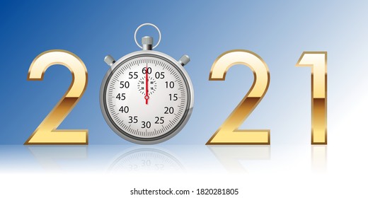 A 2021 time-themed greeting card with a stopwatch to symbolize speed in sport or performance in business.