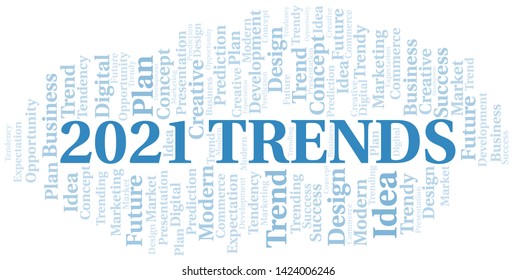 2021 Trends word cloud. Wordcloud made with text only.