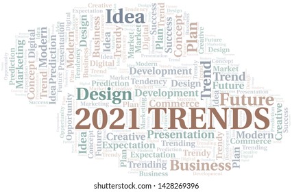 2021 Trends word cloud. Wordcloud made with text only.