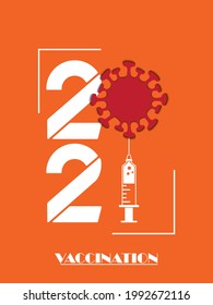 2021 vaccination background icon vector with virus and vaccine syringe