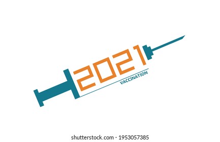 2021 Vaccination Coronavirus vaccine line concept. Covid-19 syringe sign. Colorful symbol for web, poster. Good for advertising and agitation.Vector illustration on white background