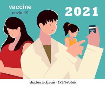2021 vaccine covid 19 doctor and patients characters vector illustration