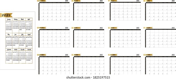 2021 Vector Calendar in black and gold colors