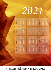 2021 vector calendar template. Elements for your work. Design layout with 12 months calendar. Eps10