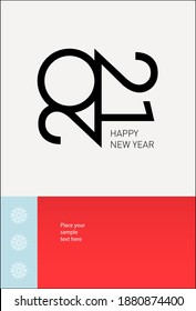 2021 vector design template with logo.  Holiday party flyer. Winter cover, corporate identity. New year announce.   Happy New Year greetings. Geometric modern snowflakes. 