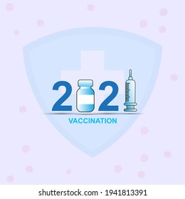 2021 vector illustration, syringes and vaccines for the vaccine event background. vaccination program 2021