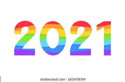 2021 vector logo with rainbow paper cut background. 2021 gay pride month vector concept. Festive numbers design. Lettering 2021 lgbt vector concept EPS 10