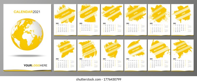 2021 Wall Calendar design with different machines tire tracks vector illustration