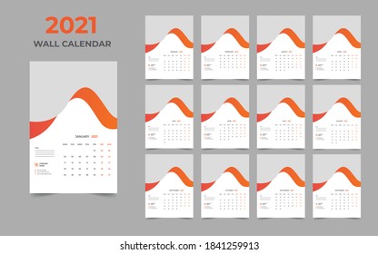  2021 Wall calendar design  Set of 12 Months, Week starts Monday
