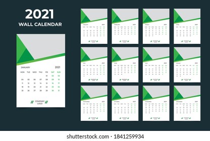  2021 Wall calendar design  Set of 12 Months, Week starts Monday
