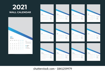  2021 Wall calendar design  Set of 12 Months, Week starts Monday
