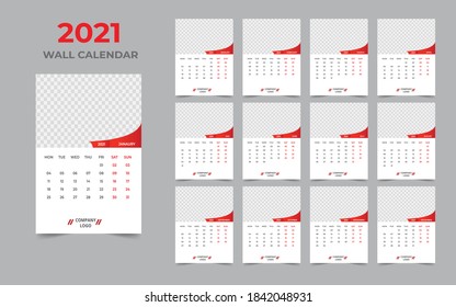  2021 Wall calendar design  Set of 12 Months, Week starts Monday
